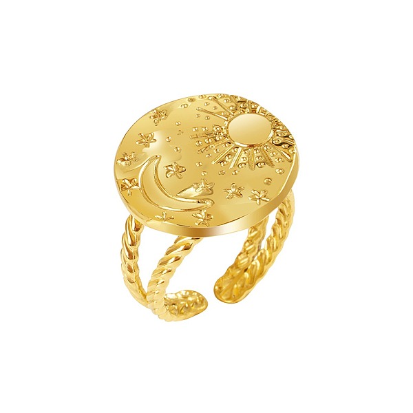 PandaHall Stainless Steel Open Cuff Ring, Sun and Moon, Golden, Inner Diameter: 18mm Stainless Steel
PandaHall Stainless Steel Open Cuff Ring, Sun and Moon, Golden, Inner Diameter: 18mm Stainless Steel