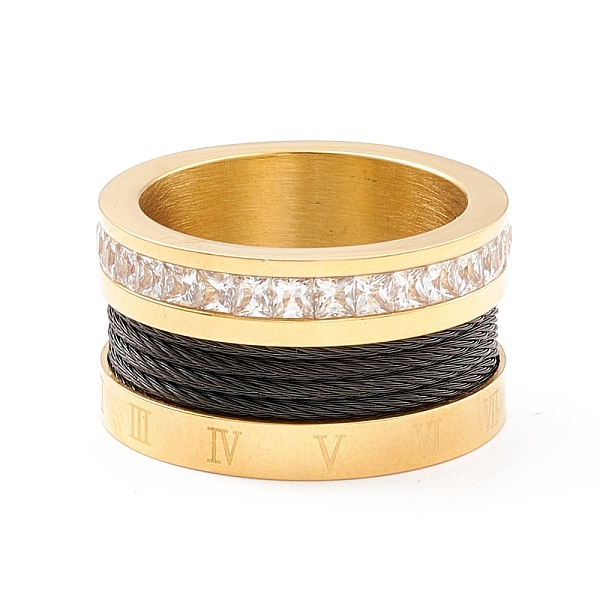 PandaHall Clear Cubic Zirconia Wide Band Finger Ring with Roman numerals, 304 Stainless Steel Cable Shape Wrapped Ring for Men Women, Golden...
PandaHall Clear Cubic Zirconia Wide Band Finger Ring with Roman numerals, 304 Stainless Steel Cable Shape Wrapped Ring for Men Women, Golden...