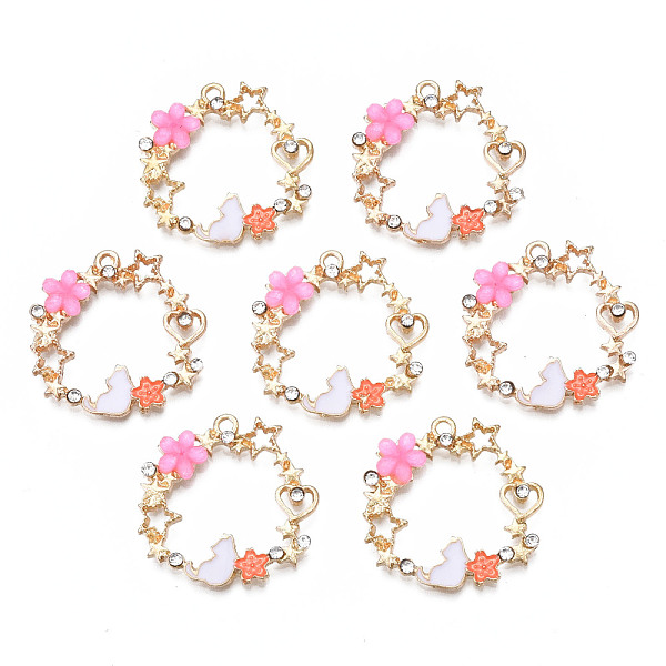 PandaHall Rack Plating Alloy Enamel Pendants, with Crystal Rhinestone, Cadmium Free & Nickel Free & Lead Free, Garland with Cat, Pink...
PandaHall Rack Plating Alloy Enamel Pendants, with Crystal Rhinestone, Cadmium Free & Nickel Free & Lead Free, Garland with Cat, Pink...