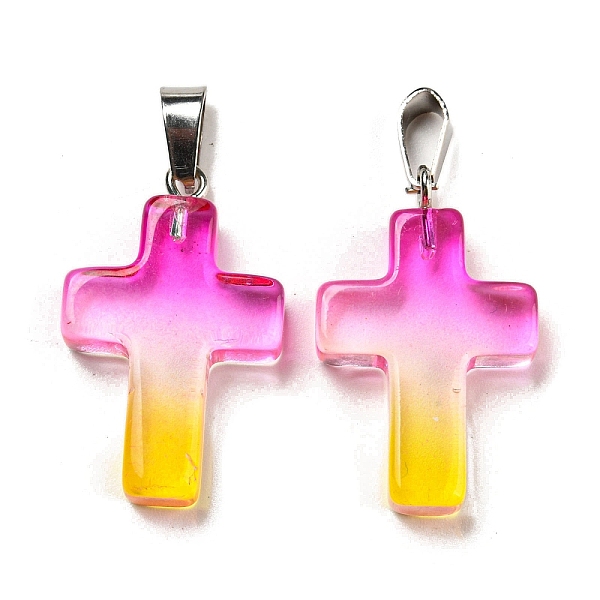 PandaHall Glass Pendant, with Platinum Iron Findings, Cross Charms, Fuchsia, 29x18x5.5mm, Hole: 7x3.5mm Iron+Glass Cross Pink
PandaHall Glass Pendant, with Platinum Iron Findings, Cross Charms, Fuchsia, 29x18x5.5mm, Hole: 7x3.5mm Iron+Glass Cross Pink