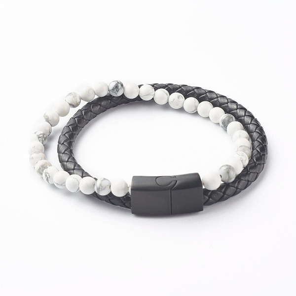 PandaHall Natural Howlite Round Beads Multi-strand Bracelets, with Braided Cowhide Leather, White, 8-7/8 inch(22.5cm) Howlite White
PandaHall Natural Howlite Round Beads Multi-strand Bracelets, with Braided Cowhide Leather, White, 8-7/8 inch(22.5cm) Howlite White