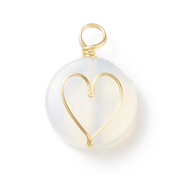 PandaHall Opalite Pendants, with Real 18K Gold Plated Eco-Friendly Copper Wire Wrapped, Flat Round with Heart Charm, 22x16x5.5mm, Hole...
PandaHall Opalite Pendants, with Real 18K Gold Plated Eco-Friendly Copper Wire Wrapped, Flat Round with Heart Charm, 22x16x5.5mm, Hole...