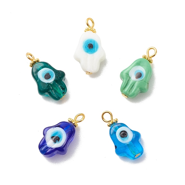 PandaHall Handmade Evil Eye Lampwork Pendants, with Iron & Alloy Finding, Hamsa Hand/Hand of Miriam, Mixed Color, 21x12x6mm, Hole: 1.8mm..., Multicolor
PandaHall Handmade Evil Eye Lampwork Pendants, with Iron & Alloy Finding, Hamsa Hand/Hand of Miriam, Mixed Color, 21x12x6mm, Hole: 1.8mm..., Multicolor