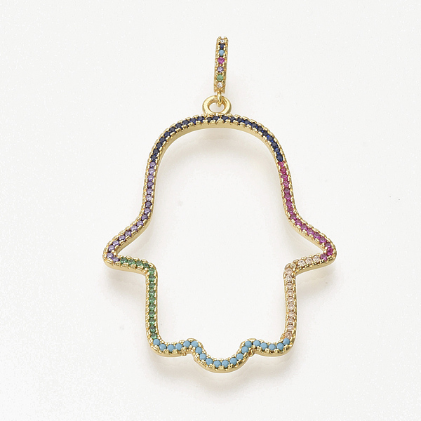 PandaHall Brass Micro Pave Cubic Zirconia Pendants, Hamsa Hand/Hand of Fatima/Hand of Miriam, Colorful, Golden, 48x35.5x2.5mm, Hole...
PandaHall Brass Micro Pave Cubic Zirconia Pendants, Hamsa Hand/Hand of Fatima/Hand of Miriam, Colorful, Golden, 48x35.5x2.5mm, Hole...