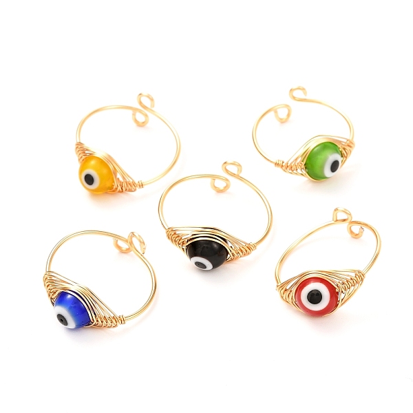 PandaHall Copper Wire Wrapped Handmade Lampwork Adjustable Rings for Women or Men, Evil Eye Cuff Finger Rings, Real 18K Gold Plated, Mixed..., Multicolor
PandaHall Copper Wire Wrapped Handmade Lampwork Adjustable Rings for Women or Men, Evil Eye Cuff Finger Rings, Real 18K Gold Plated, Mixed..., Multicolor