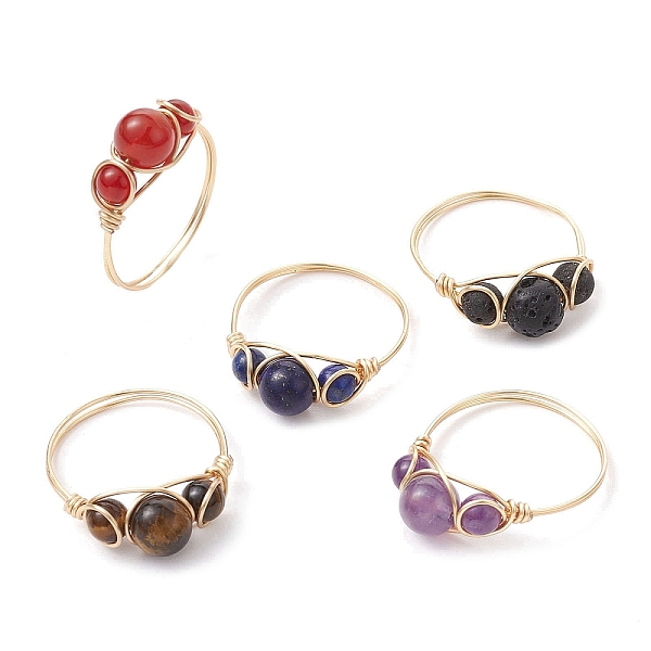 PandaHall Natural Mixed Gemstone Finger Rings, Light Gold Copper Wire Wrapped Ring, Inner Diameter: 18~19mm Mixed Stone Round
PandaHall Natural Mixed Gemstone Finger Rings, Light Gold Copper Wire Wrapped Ring, Inner Diameter: 18~19mm Mixed Stone Round