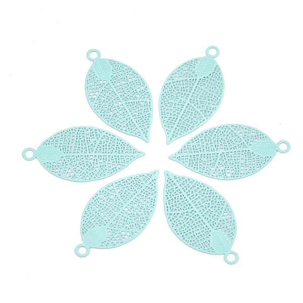 PandaHall 430 Stainless Steel Filigree Pendants, Spray Painted, Etched Metal Embellishments, Leaf, Pale Turquoise, 38x19x0.4mm, Hole: 2.4mm..., Cyan
PandaHall 430 Stainless Steel Filigree Pendants, Spray Painted, Etched Metal Embellishments, Leaf, Pale Turquoise, 38x19x0.4mm, Hole: 2.4mm..., Cyan