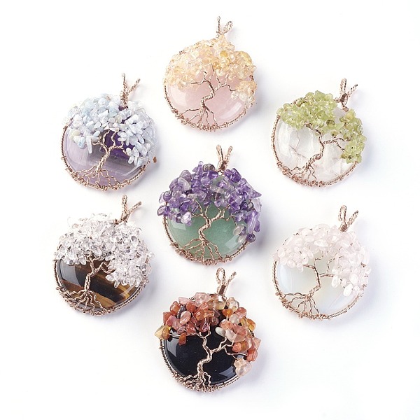 PandaHall Natural & Synthetic Mixed Stone Big Pendants, with Rose Gold Tone Brass Findings, Flat Round with Tree of Life...
PandaHall Natural & Synthetic Mixed Stone Big Pendants, with Rose Gold Tone Brass Findings, Flat Round with Tree of Life...
