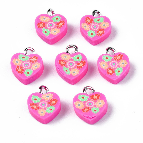 PandaHall Handmade Polymer Clay Charms, with Platinum Plated Iron Loop, Heart with Flower, Hot Pink, 11~12.5x9.5~10x4~5mm, Hole: 1.8mm...
PandaHall Handmade Polymer Clay Charms, with Platinum Plated Iron Loop, Heart with Flower, Hot Pink, 11~12.5x9.5~10x4~5mm, Hole: 1.8mm...