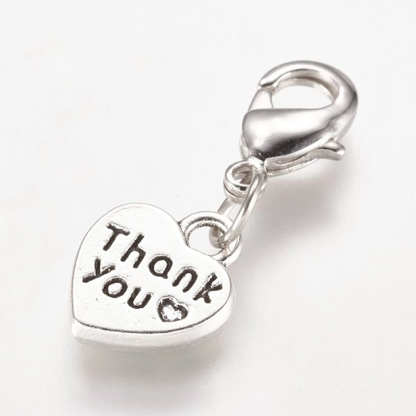 PandaHall Alloy Pendant, with Brass Lobster Claw Clasps, Heart with Word Thank You, Antique Silver, 26mm Alloy Heart
PandaHall Alloy Pendant, with Brass Lobster Claw Clasps, Heart with Word Thank You, Antique Silver, 26mm Alloy Heart