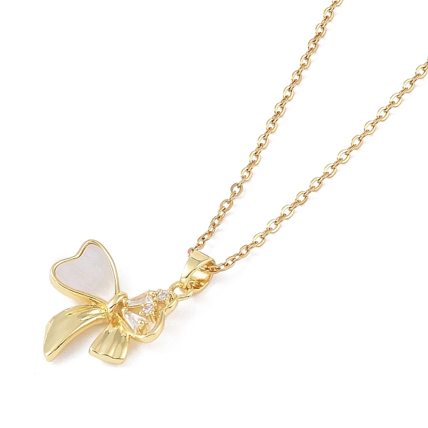 PandaHall 201 Stainless Steel Cable Chain Necklaces, Brass Micro Pave Clear Cubic Zirconia and Shell Pendant Necklaces, Bowknot, Real 18K...
PandaHall 201 Stainless Steel Cable Chain Necklaces, Brass Micro Pave Clear Cubic Zirconia and Shell Pendant Necklaces, Bowknot, Real 18K...