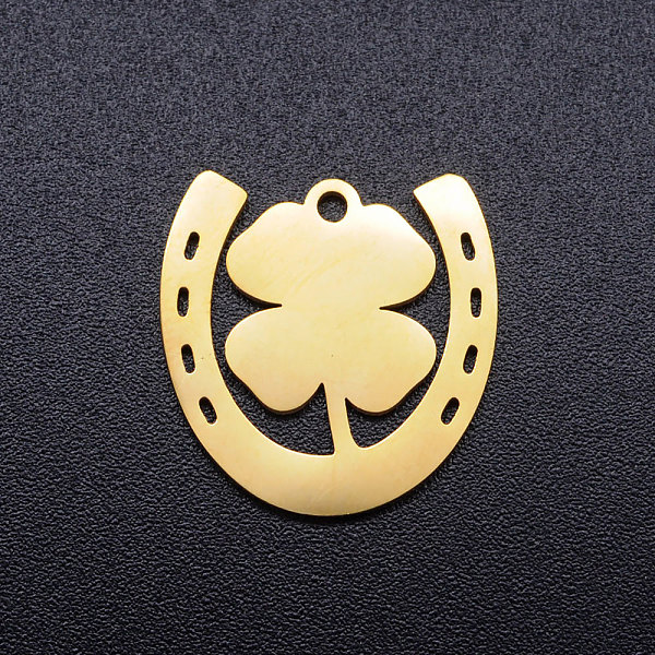 PandaHall 201 Stainless Steel Pendants, Horseshoe with Clover, Golden, 17x16.5x1mm, Hole: 1.5mm 201 Stainless Steel Clover
PandaHall 201 Stainless Steel Pendants, Horseshoe with Clover, Golden, 17x16.5x1mm, Hole: 1.5mm 201 Stainless Steel Clover
