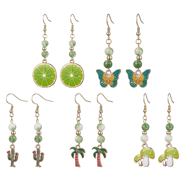 PandaHall Real 18K Gold Plated Alloy Enamel Dangle Earrings, with Natural Dyed White Jade Round Beaded, Mixed Shapes, 53~65x10~23mm White..., Green
PandaHall Real 18K Gold Plated Alloy Enamel Dangle Earrings, with Natural Dyed White Jade Round Beaded, Mixed Shapes, 53~65x10~23mm White..., Green
