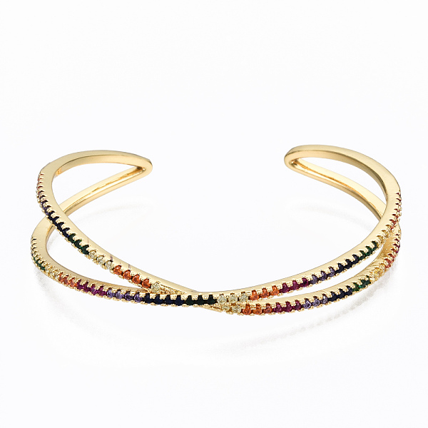 PandaHall Brass Micro Pave Cubic Zirconia Cuff Bangles, Nickel Free, Criss Cross, Colorful, Real 16K Gold Plated, Inner Diameter: 2-1/4x2...
PandaHall Brass Micro Pave Cubic Zirconia Cuff Bangles, Nickel Free, Criss Cross, Colorful, Real 16K Gold Plated, Inner Diameter: 2-1/4x2...