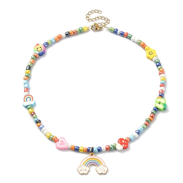 PandaHall Alloy Enamel Rainbow Pendant Necklace, Flower & Heart & Mushroom Polymer Clay & Seed Beaded Necklace, Colorful, 14.17 inch(36cm)...
PandaHall Alloy Enamel Rainbow Pendant Necklace, Flower & Heart & Mushroom Polymer Clay & Seed Beaded Necklace, Colorful, 14.17 inch(36cm)...