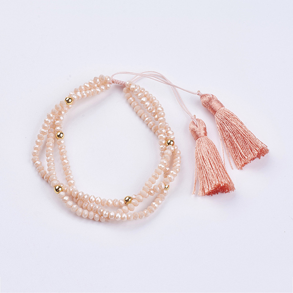 PandaHall Glass Multi-strand Bracelets, with Brass Round Beads and Nylon Cord Tassel Pendants, PeachPuff, 2 inch(52mm) Glass Brown
PandaHall Glass Multi-strand Bracelets, with Brass Round Beads and Nylon Cord Tassel Pendants, PeachPuff, 2 inch(52mm) Glass Brown