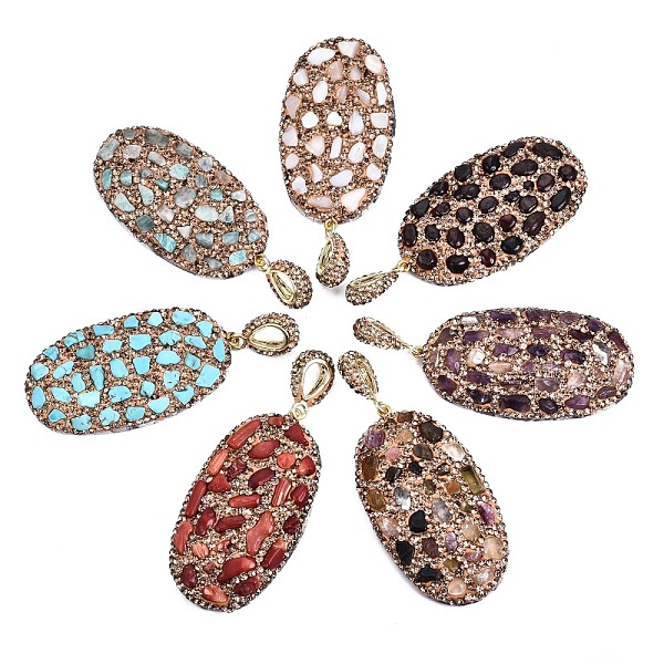 PandaHall Polymer Clay Rhinestone Pendants, with Natural & Synthetic Gemstone Chip, Natural Shell Chip and PU Leather, Oval, Golden..., Yellow
PandaHall Polymer Clay Rhinestone Pendants, with Natural & Synthetic Gemstone Chip, Natural Shell Chip and PU Leather, Oval, Golden..., Yellow