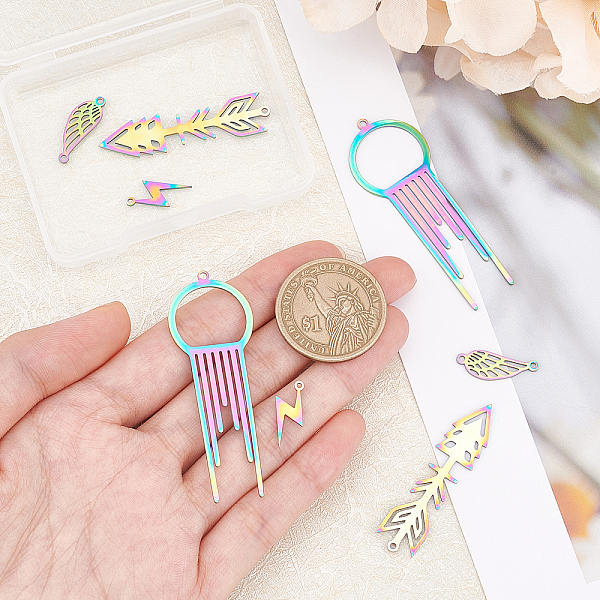 PandaHall Unicraftale 8Pcs 4 Style 201 Stainless Steel Big Pendants, Laser Cut, Mixed Shapes, Rainbow Color, 2pcs/style 201 Stainless Steel...
PandaHall Unicraftale 8Pcs 4 Style 201 Stainless Steel Big Pendants, Laser Cut, Mixed Shapes, Rainbow Color, 2pcs/style 201 Stainless Steel...