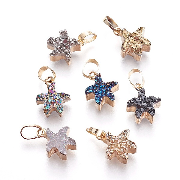 PandaHall Electroplate Natural Druzy Agate Pendants, with Brass Findings, Star, Golden, Mixed Color, 13x11x5mm, Hole: 4x6mm Natural Agate..., Multicolor
PandaHall Electroplate Natural Druzy Agate Pendants, with Brass Findings, Star, Golden, Mixed Color, 13x11x5mm, Hole: 4x6mm Natural Agate..., Multicolor