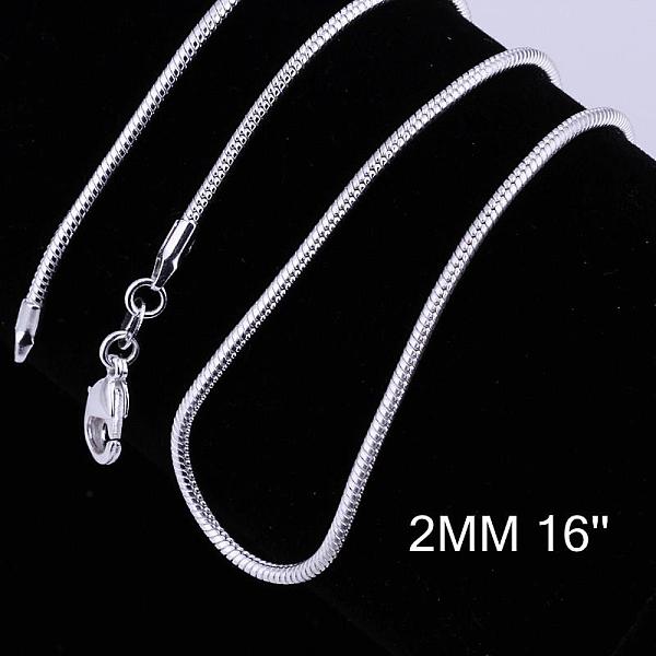 PandaHall Brass Round Snake Chain Necklaces, with Lobster Claw Clasps, Silver Color Plated, 16 inch, 2mm Brass
PandaHall Brass Round Snake Chain Necklaces, with Lobster Claw Clasps, Silver Color Plated, 16 inch, 2mm Brass
