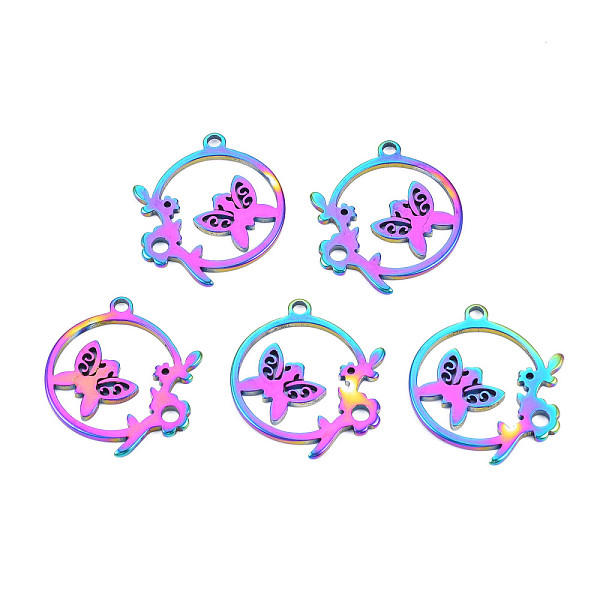 PandaHall Rack Plating Rainbow Color 201 Stainless Steel Connector Charms, Laser Cut, Ring with Butterfly and Leaf, 25x21.5x1.5mm, Hole: 2mm...
PandaHall Rack Plating Rainbow Color 201 Stainless Steel Connector Charms, Laser Cut, Ring with Butterfly and Leaf, 25x21.5x1.5mm, Hole: 2mm...
