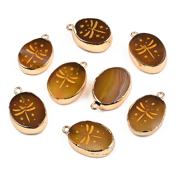 PandaHall Natural Agate Pendants, with Light Gold Plated Brass Edge & Iorn Loops, Gold Powder, Dyed & Heated, Oval with Dragonfly Charm...
PandaHall Natural Agate Pendants, with Light Gold Plated Brass Edge & Iorn Loops, Gold Powder, Dyed & Heated, Oval with Dragonfly Charm...