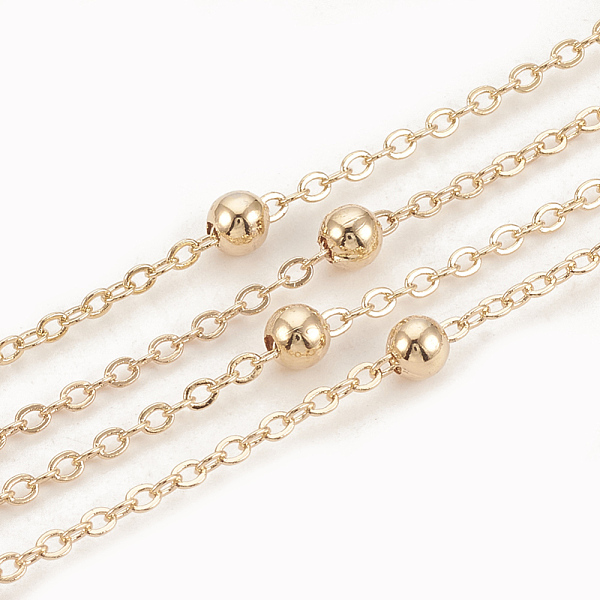 PandaHall Brass Cable Chains, Satellite Chains, with Round Beads, Soldered, with Spool, Flat Oval, Real 18K Gold Plated, 2x1.5x0.2mm, about...
PandaHall Brass Cable Chains, Satellite Chains, with Round Beads, Soldered, with Spool, Flat Oval, Real 18K Gold Plated, 2x1.5x0.2mm, about...