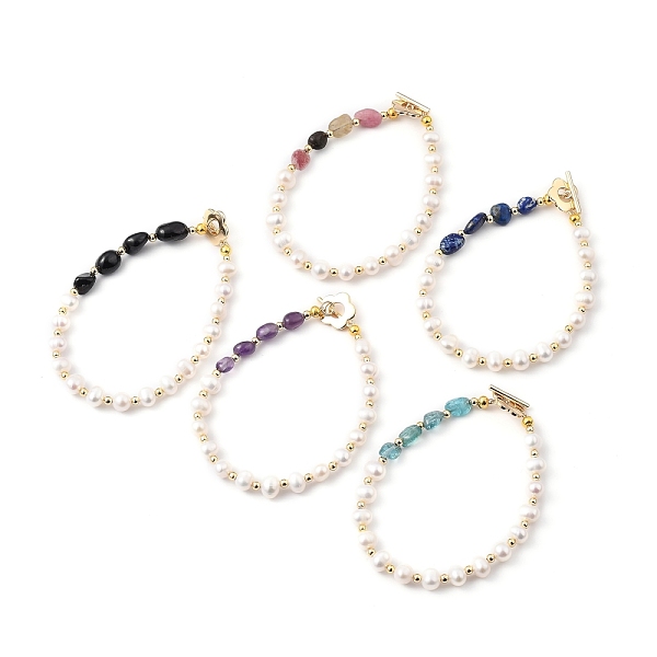 PandaHall Natural Cultured Freshwater Pearl Beaded Bracelets, with Natural Gemstone Beads, Golden Plated Brass Beads and Flower Toggle...
PandaHall Natural Cultured Freshwater Pearl Beaded Bracelets, with Natural Gemstone Beads, Golden Plated Brass Beads and Flower Toggle...