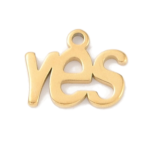 PandaHall 304 Stainless Steel Charms, Laser Cut, Word YES Charm, Golden, 8x10x1mm, Hole: 1mm 304 Stainless Steel Word
PandaHall 304 Stainless Steel Charms, Laser Cut, Word YES Charm, Golden, 8x10x1mm, Hole: 1mm 304 Stainless Steel Word