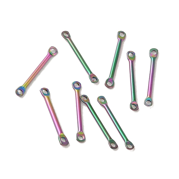 PandaHall Ion Plating(IP) 304 Stainless Steel Connector Charms, Bar Links, Rainbow Color, 15x2x1mm, Hole: 1mm 304 Stainless Steel Stick
PandaHall Ion Plating(IP) 304 Stainless Steel Connector Charms, Bar Links, Rainbow Color, 15x2x1mm, Hole: 1mm 304 Stainless Steel Stick