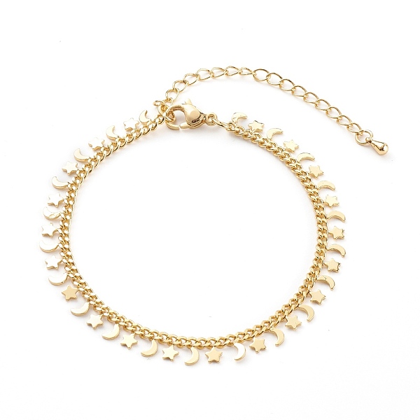 PandaHall Brass Charm Bracelets, with Curb Chains, Star & Moon, Golden, 7-1/4 inch(18.5cm) Brass
PandaHall Brass Charm Bracelets, with Curb Chains, Star & Moon, Golden, 7-1/4 inch(18.5cm) Brass
