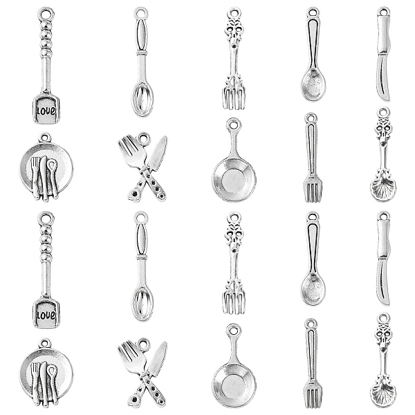 PandaHall 100Pcs Tableware Tibetan Style Alloy Pendants, Spoon Knife Fork, Antique Silver, 19.5~33.5x3.5~15x1~2.5mm, Hole: 1~2mm, 100pcs/set...
PandaHall 100Pcs Tableware Tibetan Style Alloy Pendants, Spoon Knife Fork, Antique Silver, 19.5~33.5x3.5~15x1~2.5mm, Hole: 1~2mm, 100pcs/set...