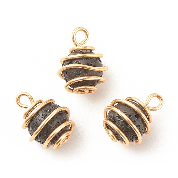 PandaHall Natural Lava Rock Pendants, with Copper Wire Wrapped, Round, Golden, 17.5x13mm, Hole: 3x2mm Lava Rock Round
PandaHall Natural Lava Rock Pendants, with Copper Wire Wrapped, Round, Golden, 17.5x13mm, Hole: 3x2mm Lava Rock Round