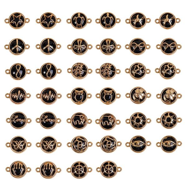 PandaHall Glass Links Connectors, with Light Gold Plated Alloy Findings, Flat Round with Mixed Shapes, Black, 40pcs/box Alloy+Glass Flat...
PandaHall Glass Links Connectors, with Light Gold Plated Alloy Findings, Flat Round with Mixed Shapes, Black, 40pcs/box Alloy+Glass Flat...