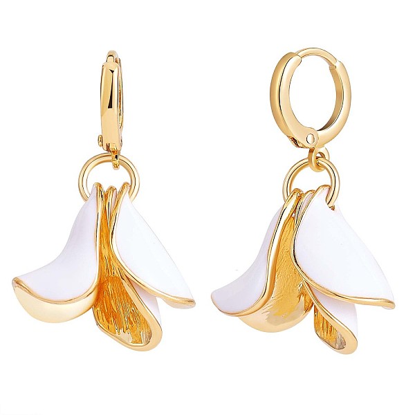 PandaHall White Enamel Lilies Flower Dangle Hoop Earrings, Brass Jewelry for Women, Golden, 32.5x18mm, Pin: 1mm Rhinestone Flower
PandaHall White Enamel Lilies Flower Dangle Hoop Earrings, Brass Jewelry for Women, Golden, 32.5x18mm, Pin: 1mm Rhinestone Flower