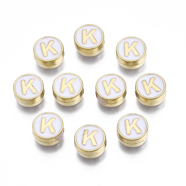 PandaHall Alloy Enamel Beads, Cadmium Free & Lead Free, Light Gold, Flat Round with Alphabet, White, Letter.K, 8x4mm, Hole: 1.5mm...
PandaHall Alloy Enamel Beads, Cadmium Free & Lead Free, Light Gold, Flat Round with Alphabet, White, Letter.K, 8x4mm, Hole: 1.5mm...