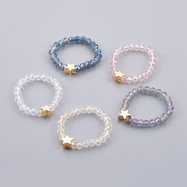 PandaHall Electroplate Glass Beads Stretch Finger Rings, with Brass Finding, Star, 18~22mm Glass Multicolor
PandaHall Electroplate Glass Beads Stretch Finger Rings, with Brass Finding, Star, 18~22mm Glass Multicolor