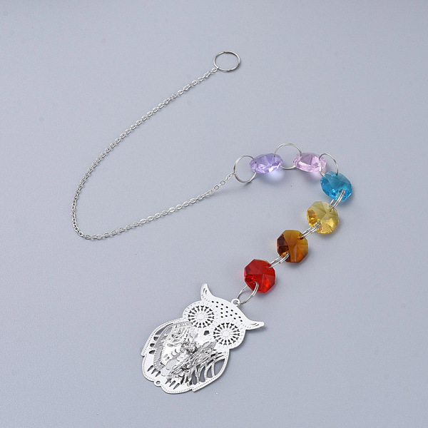 PandaHall Chandelier Suncatchers Prisms Octogon Glass Hanging Pendant, with Crystal Rhinestone, Owl Iron Pendant and Cable Chain, Faceted...
PandaHall Chandelier Suncatchers Prisms Octogon Glass Hanging Pendant, with Crystal Rhinestone, Owl Iron Pendant and Cable Chain, Faceted...