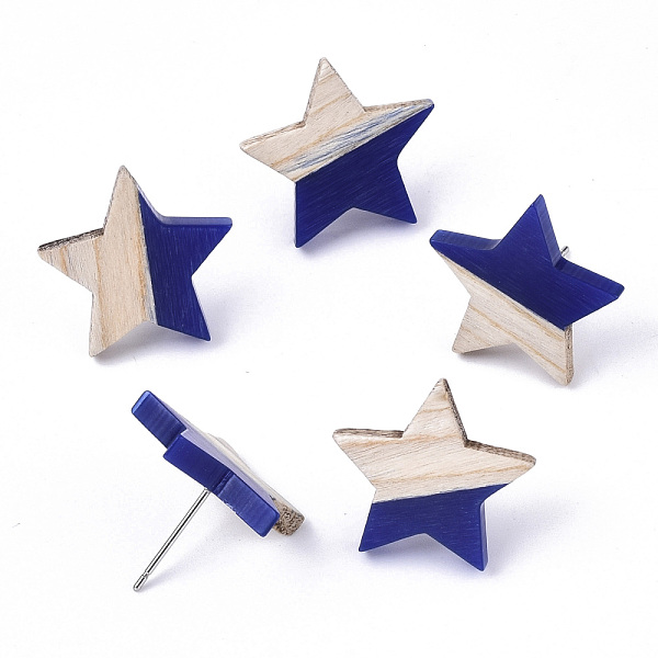 PandaHall Resin & Wood Stud Earrings, with 304 Stainless Steel Pin, Star, Dark Blue, 17x18mm, Pin: 0.7mm Resin Star Blue
PandaHall Resin & Wood Stud Earrings, with 304 Stainless Steel Pin, Star, Dark Blue, 17x18mm, Pin: 0.7mm Resin Star Blue