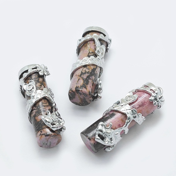 PandaHall Natural Rhodonite Pendants, with Brass Findings, Column with Dragon, Platinum, 40.5~41.5x14x15mm, Hole: 3.5x5mm Rhodonite Column
PandaHall Natural Rhodonite Pendants, with Brass Findings, Column with Dragon, Platinum, 40.5~41.5x14x15mm, Hole: 3.5x5mm Rhodonite Column