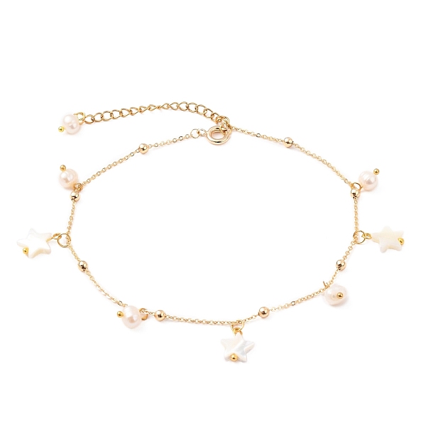PandaHall Brass Cable Chain Anklets, with Round Beads, Natural Trochid Shell Star Beads and Natural Pearl Beads, Golden, 9-3/4 inch(24.8cm)...
PandaHall Brass Cable Chain Anklets, with Round Beads, Natural Trochid Shell Star Beads and Natural Pearl Beads, Golden, 9-3/4 inch(24.8cm)...
