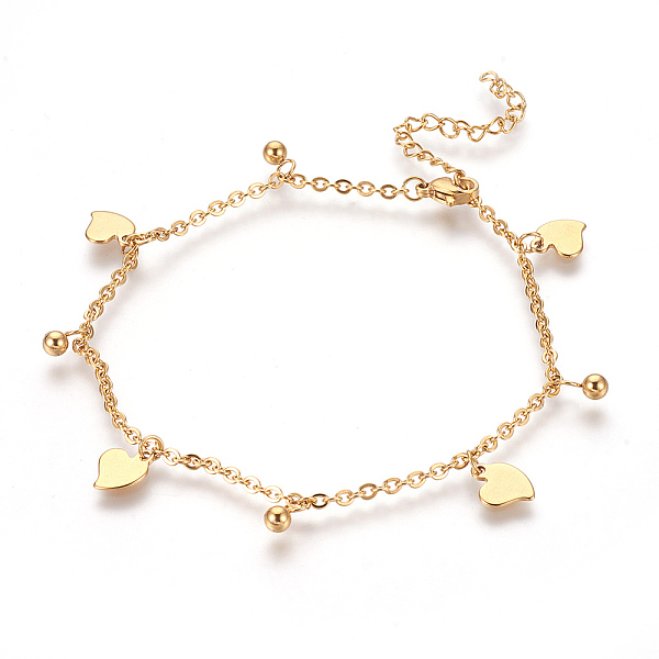 PandaHall 304 Stainless Steel Charm Anklets, Heart and Round, Golden, 9-1/4 inch(23.5cm), 2mm Stainless Steel
PandaHall 304 Stainless Steel Charm Anklets, Heart and Round, Golden, 9-1/4 inch(23.5cm), 2mm Stainless Steel