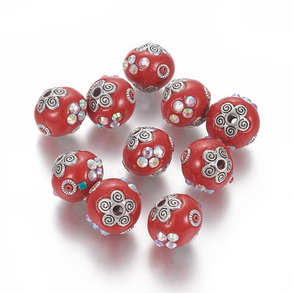 PandaHall Handmade Indonesia Rhinestone Beads, with Metal Findings, Round, Antique Silver, Red, 15~15.5x14~15mm, Hole: 2.2mm Polymer Clay...
PandaHall Handmade Indonesia Rhinestone Beads, with Metal Findings, Round, Antique Silver, Red, 15~15.5x14~15mm, Hole: 2.2mm Polymer Clay...