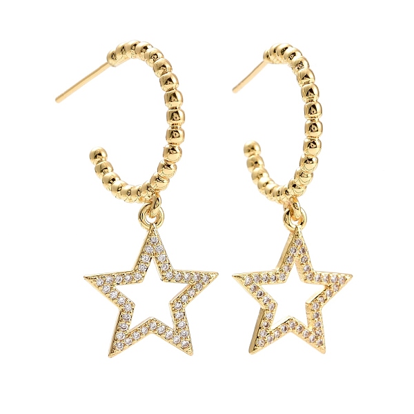 PandaHall C-Shape with Star Cubic Zirconia Dangle Stud Earrings, Real 18K Gold Plated Brass Long Drop Half Hoop Earrings for Women, Lead..., Clear
PandaHall C-Shape with Star Cubic Zirconia Dangle Stud Earrings, Real 18K Gold Plated Brass Long Drop Half Hoop Earrings for Women, Lead..., Clear