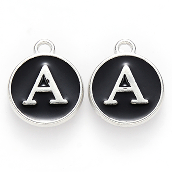 PandaHall Platinum Plated Alloy Charms, Cadmium Free & Lead Free, with Enamel, Enamelled Sequins, Flat Round with Letter, Letter.A..., Black
PandaHall Platinum Plated Alloy Charms, Cadmium Free & Lead Free, with Enamel, Enamelled Sequins, Flat Round with Letter, Letter.A..., Black