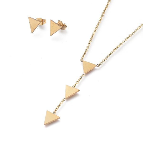 PandaHall Triangle 304 Stainless Steel Jewelry Sets, Cable Chains Pendant Necklaces and Stud Earrings, with Ear Nuts and Lobster Claw Clasps...
PandaHall Triangle 304 Stainless Steel Jewelry Sets, Cable Chains Pendant Necklaces and Stud Earrings, with Ear Nuts and Lobster Claw Clasps...