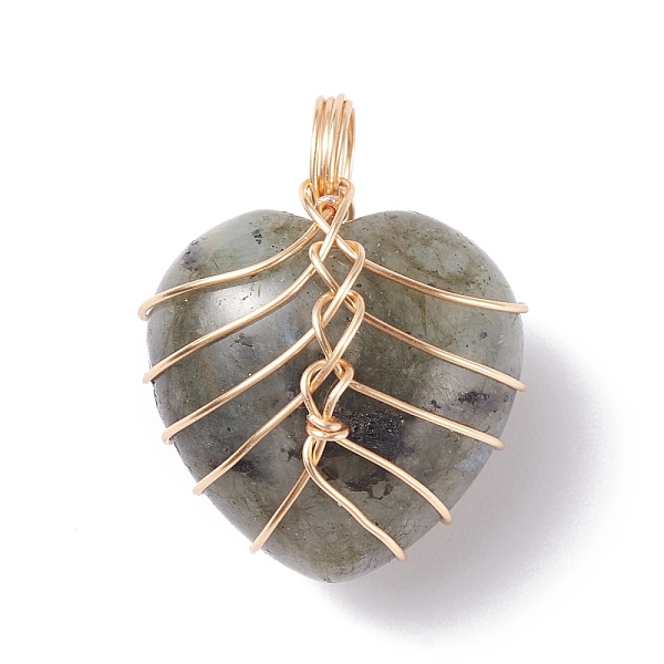 PandaHall Natural Labradorite Pendants, with Light Gold Tone Copper Wire Wrapped, Heart, 26x21x16mm, Hole: 6mm Labradorite Heart
PandaHall Natural Labradorite Pendants, with Light Gold Tone Copper Wire Wrapped, Heart, 26x21x16mm, Hole: 6mm Labradorite Heart
