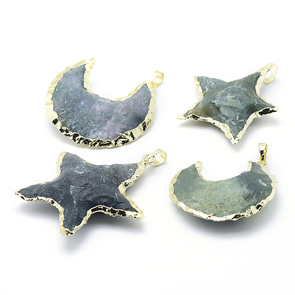 PandaHall Natural Indian Agate Pendants, with Brass Findings, Star with Moon, 42~51x38~49.5x10~12mm, Hole: 5x6~7mm Indian Agate Star Green
PandaHall Natural Indian Agate Pendants, with Brass Findings, Star with Moon, 42~51x38~49.5x10~12mm, Hole: 5x6~7mm Indian Agate Star Green
