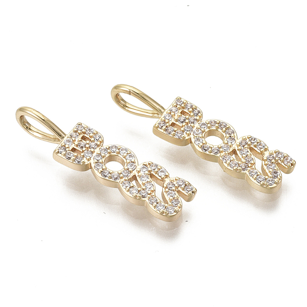 PandaHall Brass Micro Pave Cubic Zirconia Pendants, Word Boss, Nickel Free, Real 18K Gold Plated, Clear, 22.5x5.5x4.5mm, Hole: 2.5mm...
PandaHall Brass Micro Pave Cubic Zirconia Pendants, Word Boss, Nickel Free, Real 18K Gold Plated, Clear, 22.5x5.5x4.5mm, Hole: 2.5mm...