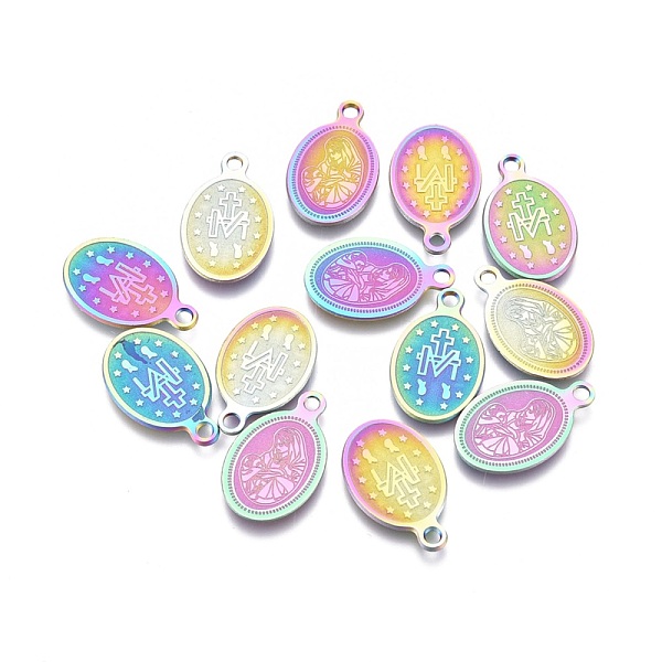 PandaHall Ion Plating(IP) 304 Stainless Steel Charms, Laser Cut, Oval with Virgin Mary, Rainbow Color, 15.5x9x0.6mm, Hole: 1.4mm 304...
PandaHall Ion Plating(IP) 304 Stainless Steel Charms, Laser Cut, Oval with Virgin Mary, Rainbow Color, 15.5x9x0.6mm, Hole: 1.4mm 304...